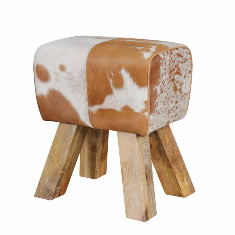 Wohnen Landhaus Sitzhocker Darinca mit Ziegenfell und Holz