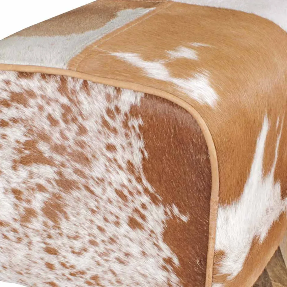 Wohnen Landhaus Sitzhocker Darinca mit Ziegenfell und Holz