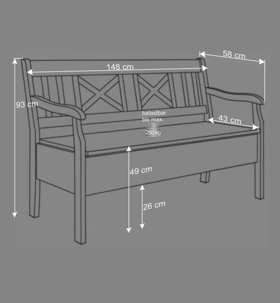 Wohnen Landhaus Truhenbank Jytte aus Kiefer Grau Braun