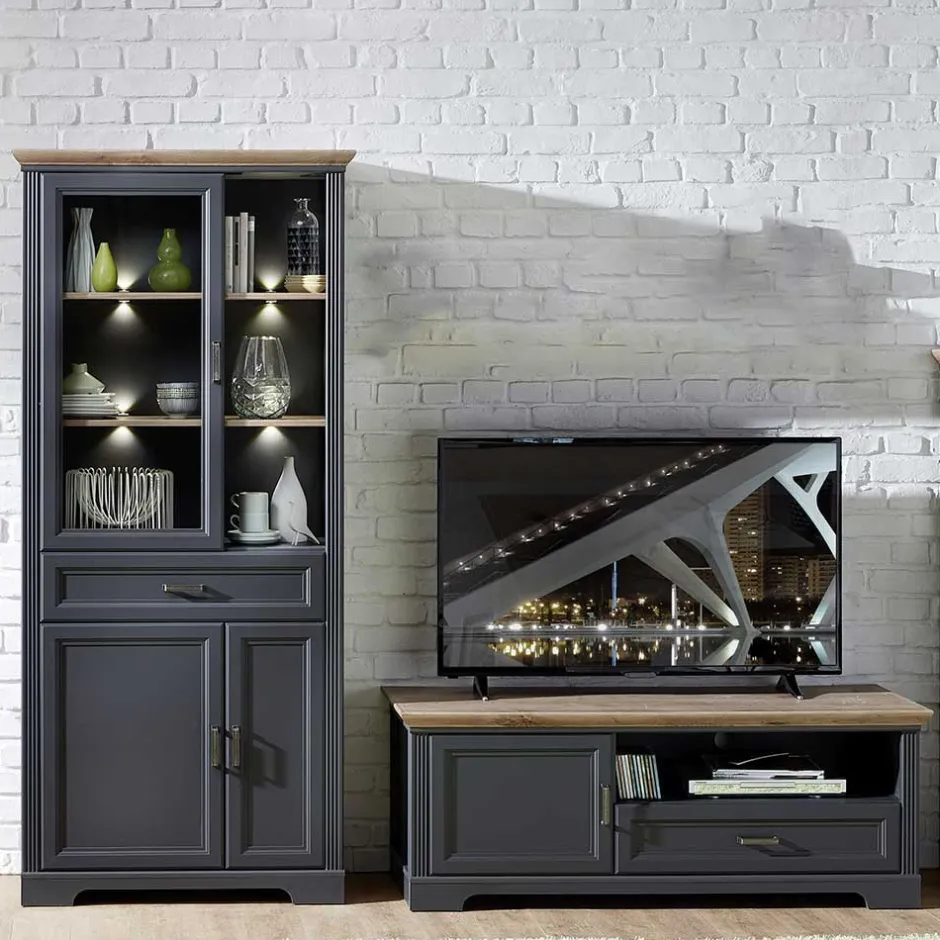 Landhaus TV Board & Vitrine Set - Thumbs (zweiteilig)^Wohnen