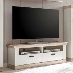 Wohnen Landhaus TV Element in Weiß & Pinie Shabby Nedita mit 2 Schubladen