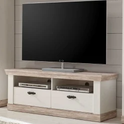 Wohnen Landhaus TV Element in Weiß & Pinie Shabby Nedita mit 2 Schubladen