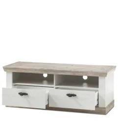 Wohnen Landhaus TV Element in Weiß & Pinie Shabby Nedita mit 2 Schubladen