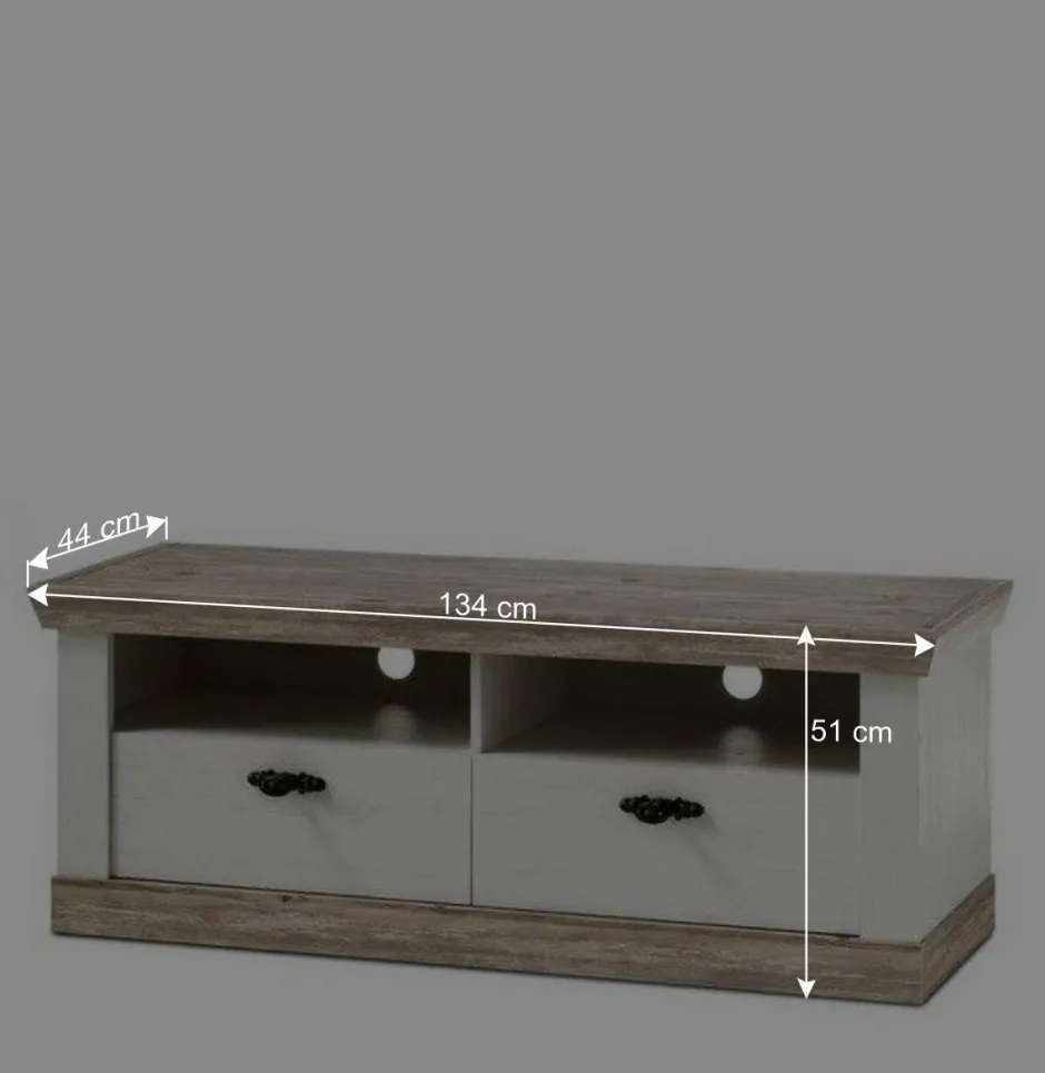 Wohnen Landhaus TV Element in Weiß & Pinie Shabby Nedita mit 2 Schubladen