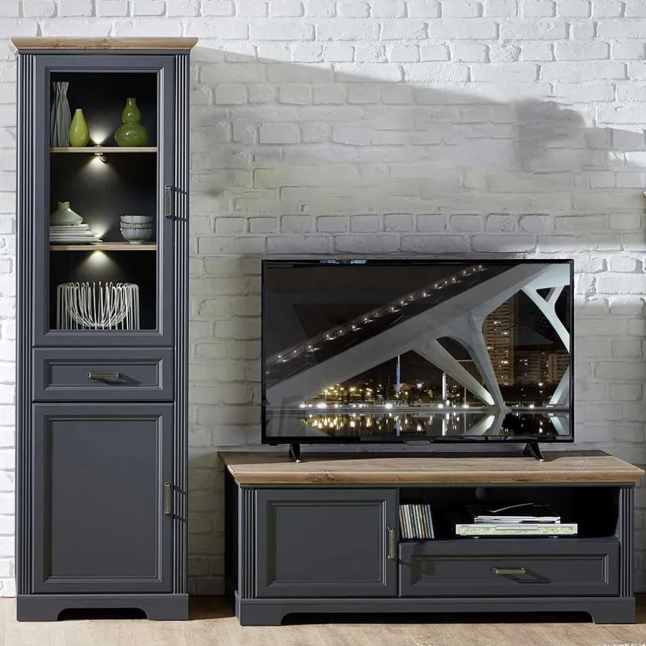 Wohnen Landhaus TV Lowboard & Standvitrine - Thumbs (zweiteilig)