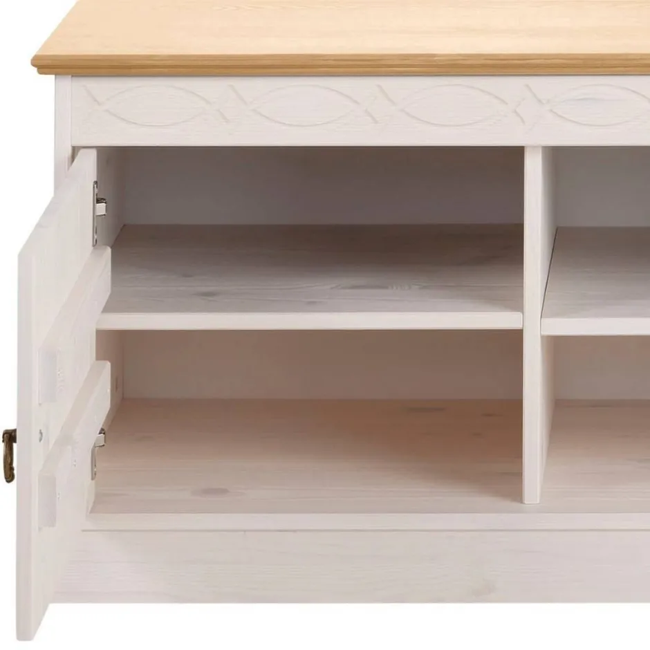 Wohnen Landhaus TV-Board in Weiß und Kiefer Honig - Zentra