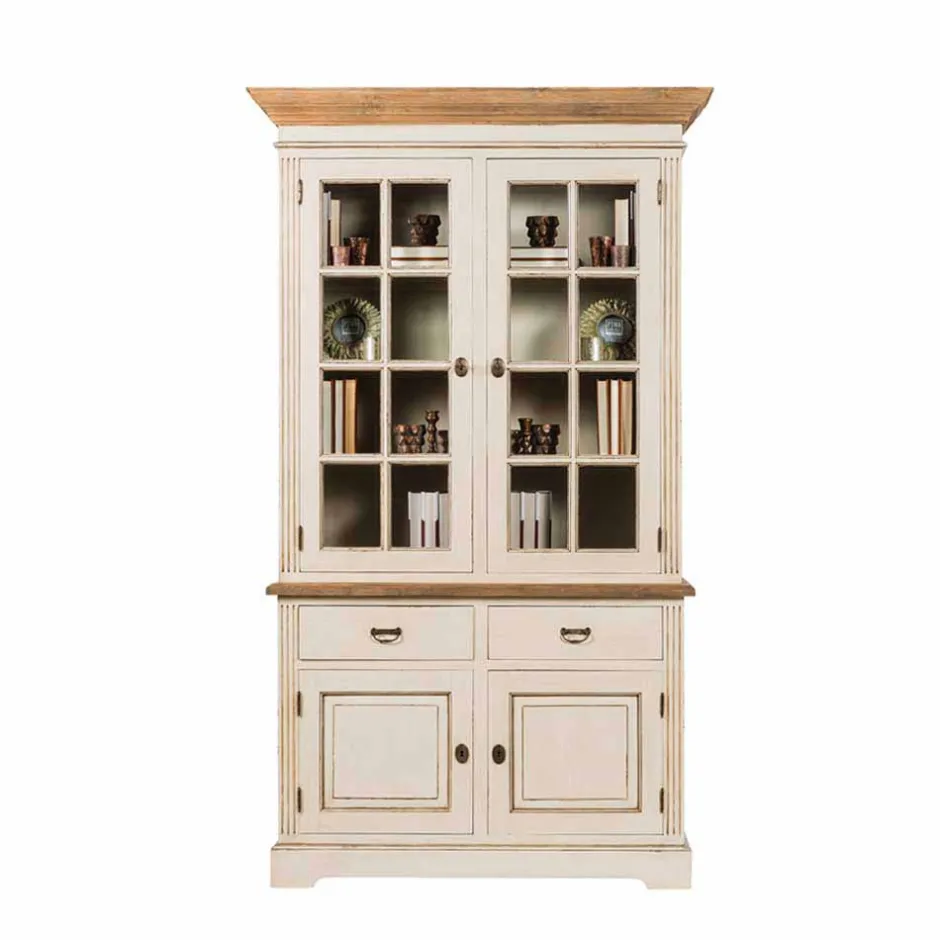 Wohnen Landhaus Vitrine in Creme Weiß - Helsing