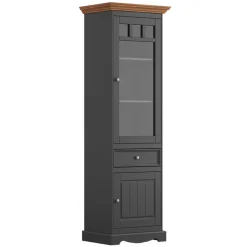 Wohnen Landhaus Vitrine in Grau und Eiche - Witenga