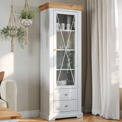 Landhaus Vitrine in Weiß & Kiefer Natur - Saluts^Wohnen Discount