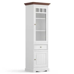 Landhaus Vitrine in Weiß mit Nussbaum Braun - Manipur^Wohnen Online