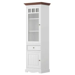 Landhaus Vitrine in Weiß mit Nussbaum Braun - Manipur^Wohnen Online