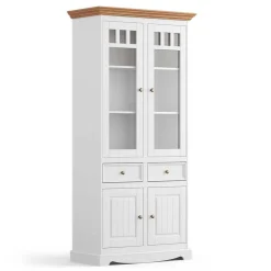 Wohnen Landhaus Vitrine in Weiß und Eiche - Bordona