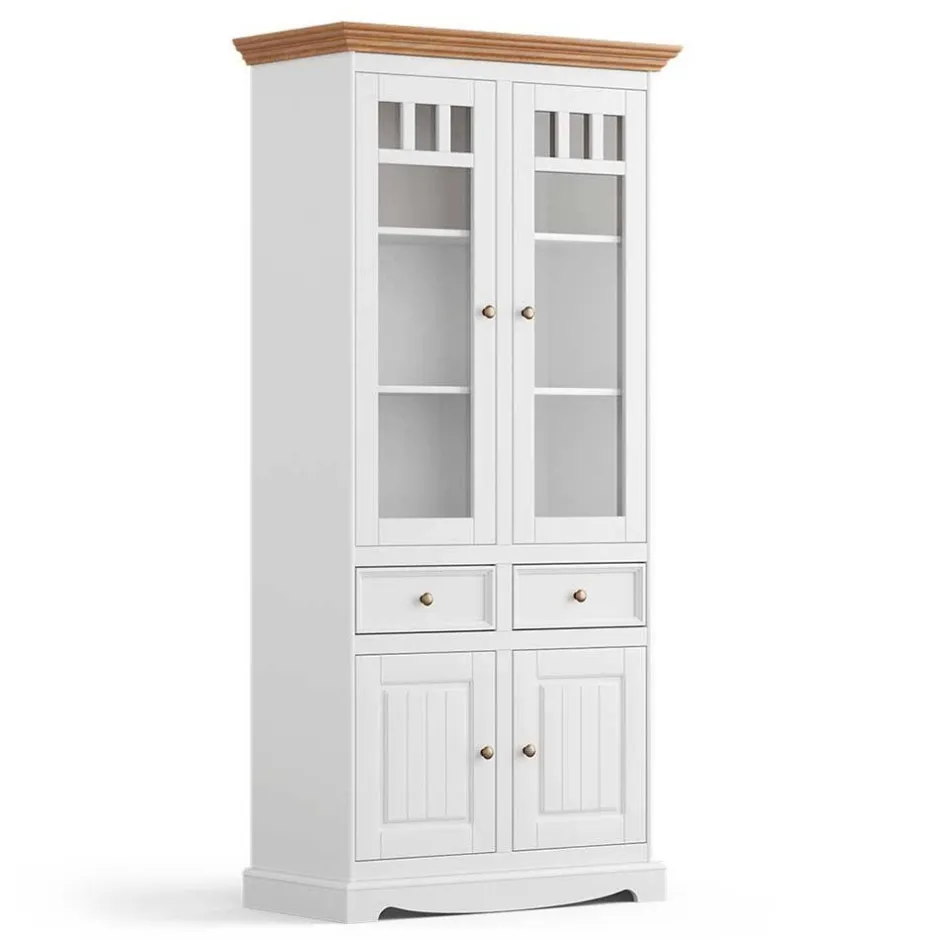 Wohnen Landhaus Vitrine in Weiß und Eiche - Bordona