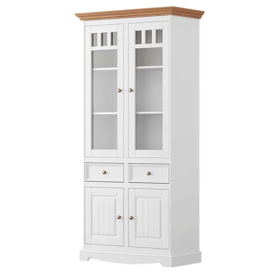 Wohnen Landhaus Vitrine in Weiß und Eiche - Bordona