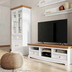 Wohnen Landhaus Vitrine in Weiß und Eiche - Bordona