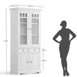 Wohnen Landhaus Vitrine in Weiß und Eiche - Bordona