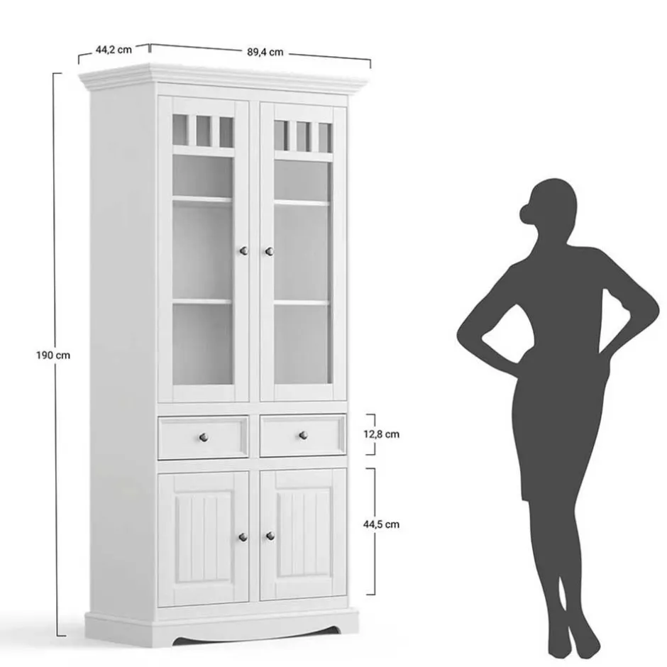 Wohnen Landhaus Vitrine in Weiß und Eiche - Bordona