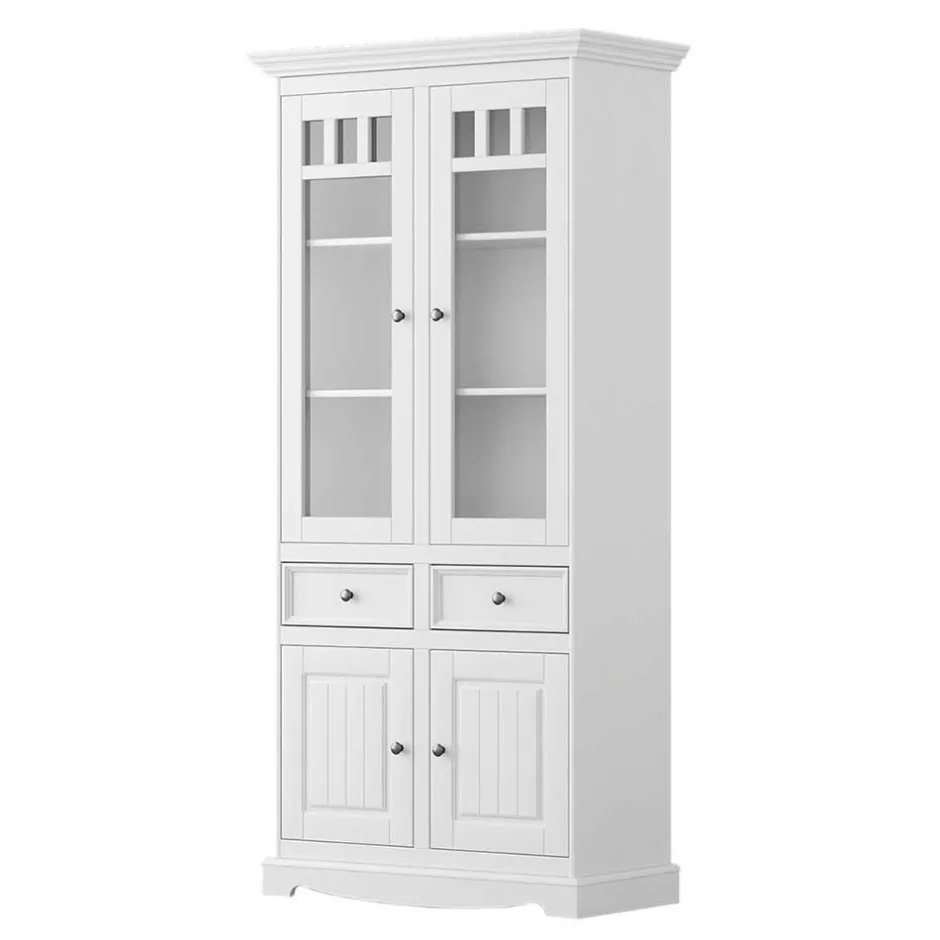 Landhaus Vitrinenschrank in Weiß lackiert - Indico^Wohnen Hot