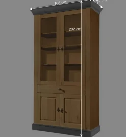 Wohnen Landhaus Vitrinenschrank in Kiefer Lauge & Grau - Eshelas