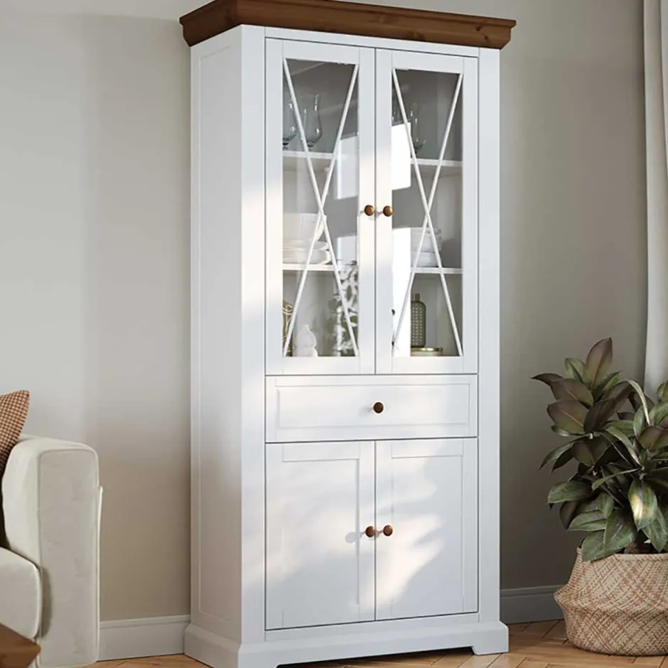 Landhaus Vitrinenschrank aus Kiefer zweifarbig - Zalya^Wohnen Best