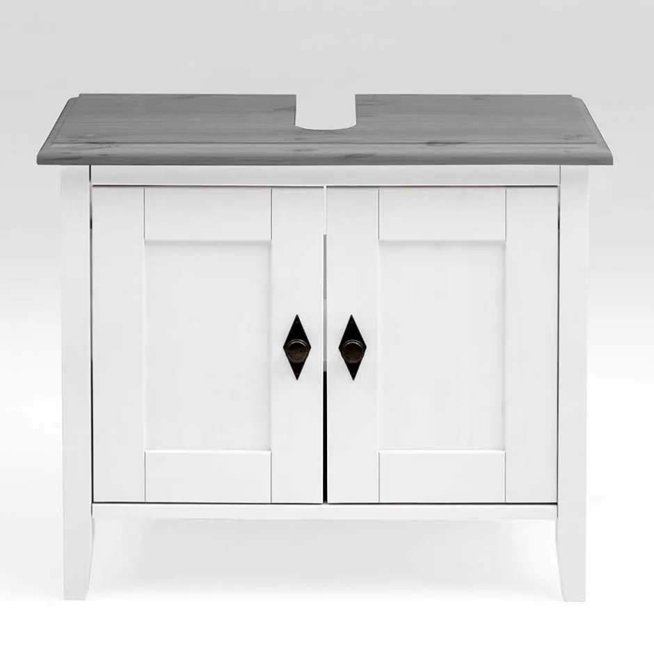 Landhaus Waschtischunterschrank in Weiß & Grau - Mirandesca^Wohnen Best