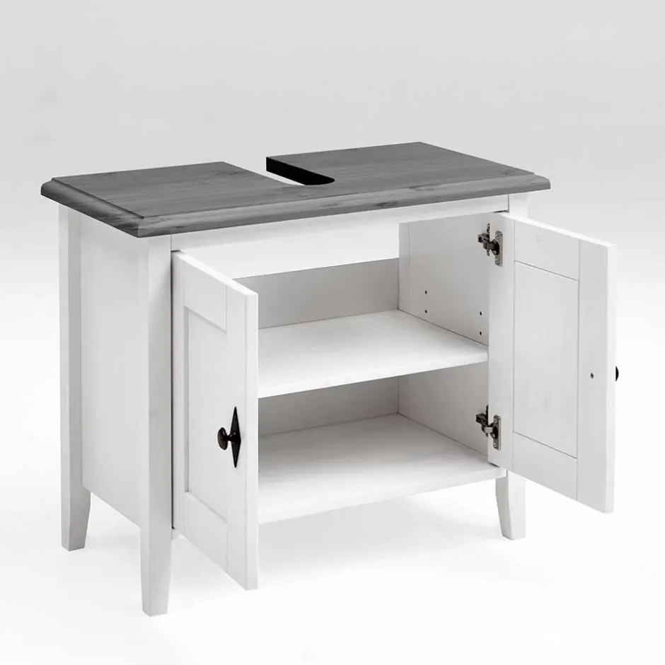 Landhaus Waschtischunterschrank in Weiß & Grau - Mirandesca^Wohnen Best