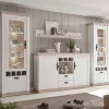 Landhaus Wohnmöbel Set mit Sideboard Nedita in Weiß mit Pinie Shabby (vierteilig)^Wohnen Discount