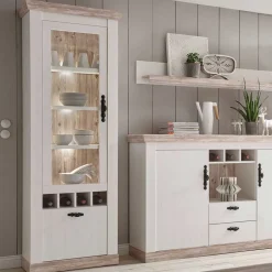 Landhaus Wohnmöbel Set mit Sideboard Nedita in Weiß mit Pinie Shabby (vierteilig)^Wohnen Discount