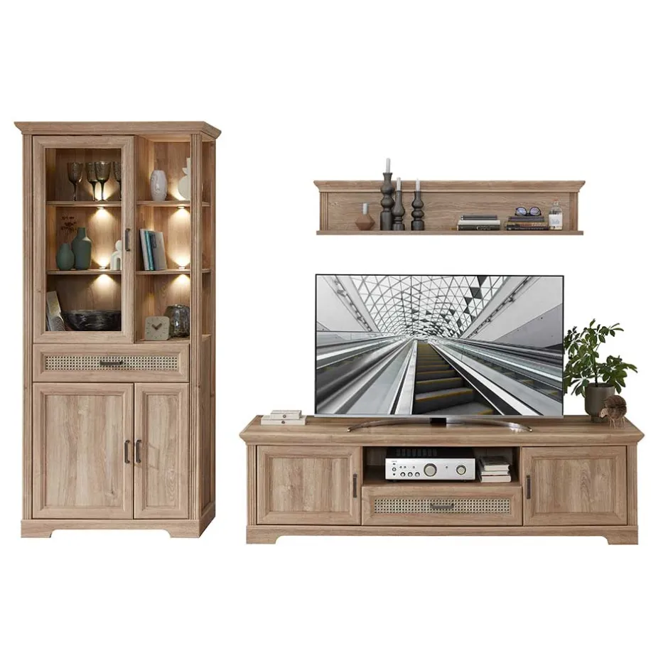 Wohnen Landhaus Wohnwandmöbel in Eiche NB - Barack (dreiteilig)