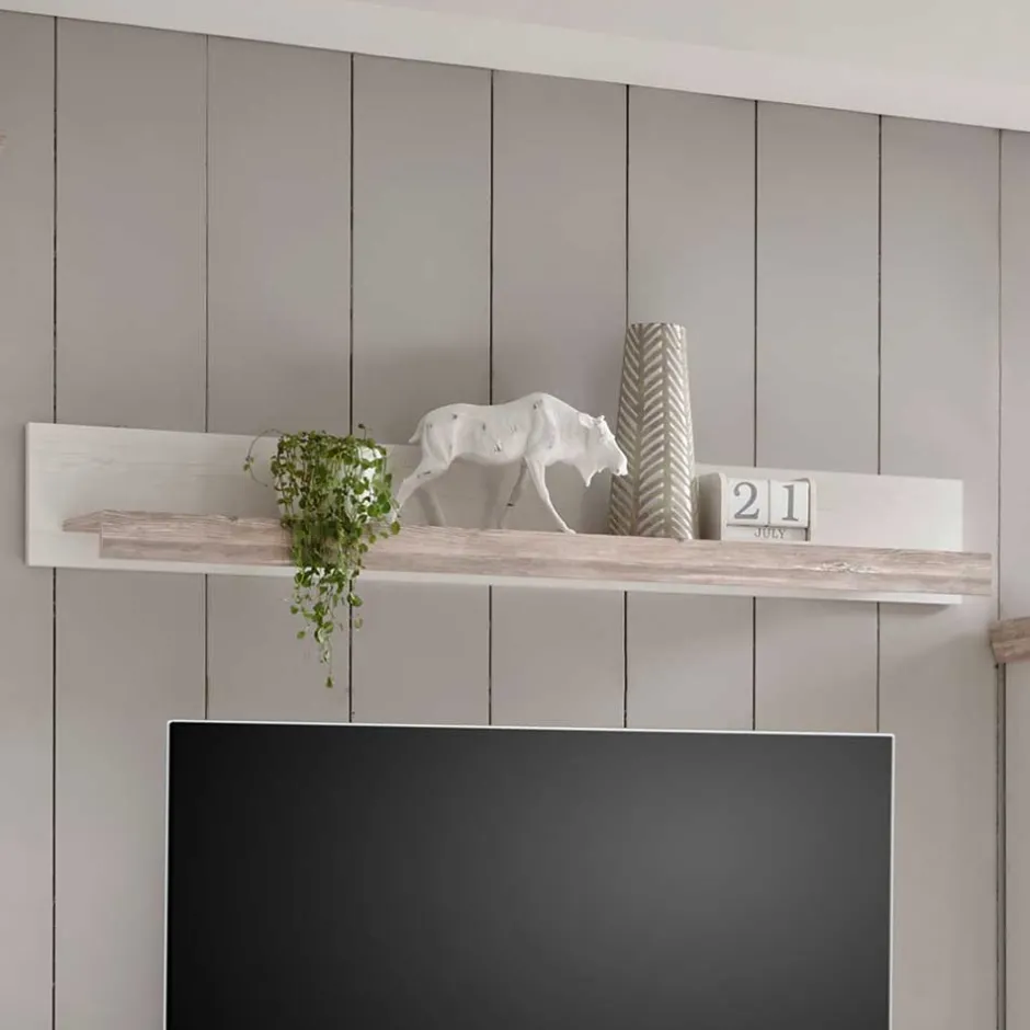 Wohnen Landhaus Wohnzimmer Möbel Set Nedita in Weiß & Pinie (vierteilig)