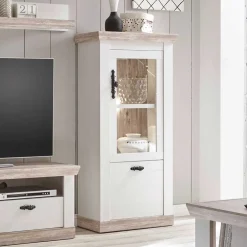 Wohnen Landhaus Wohnzimmer Möbel Set Nedita in Weiß & Pinie (vierteilig)