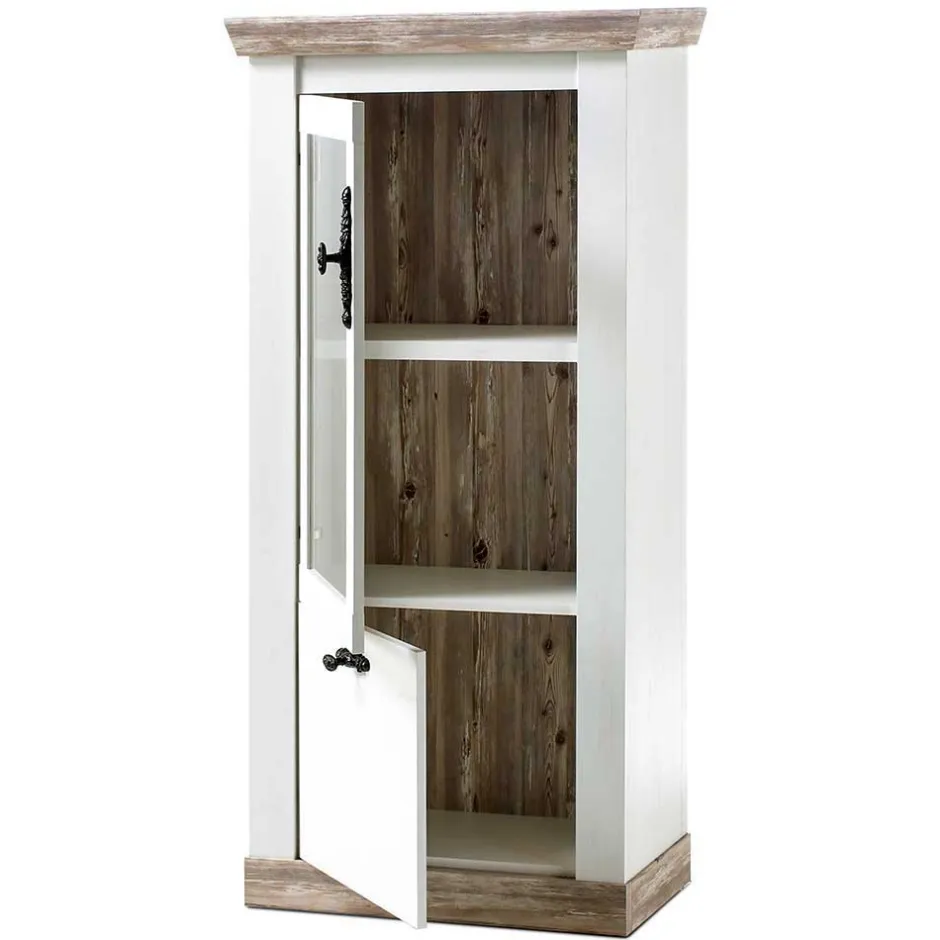 Wohnen Landhaus Wohnzimmer Möbel Set Nedita in Weiß & Pinie (vierteilig)