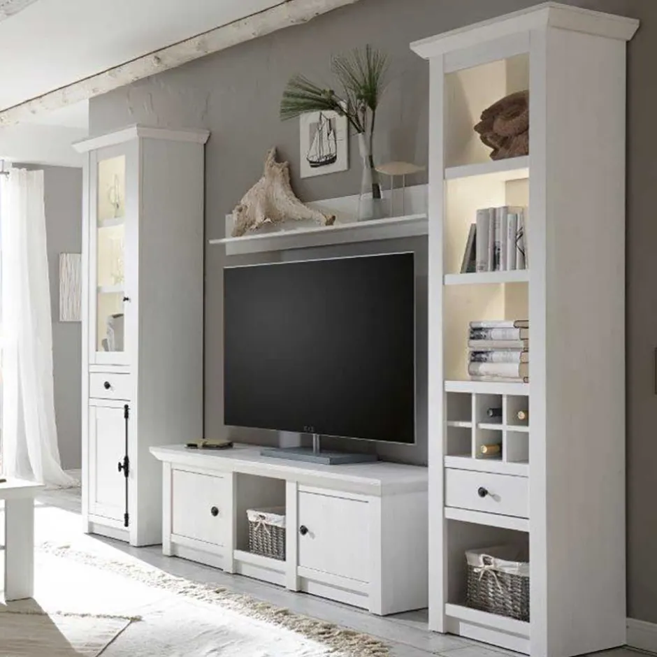 Wohnen Landhaus Wohnzimmer Möbel in Weiß - Chelles (vierteilig)