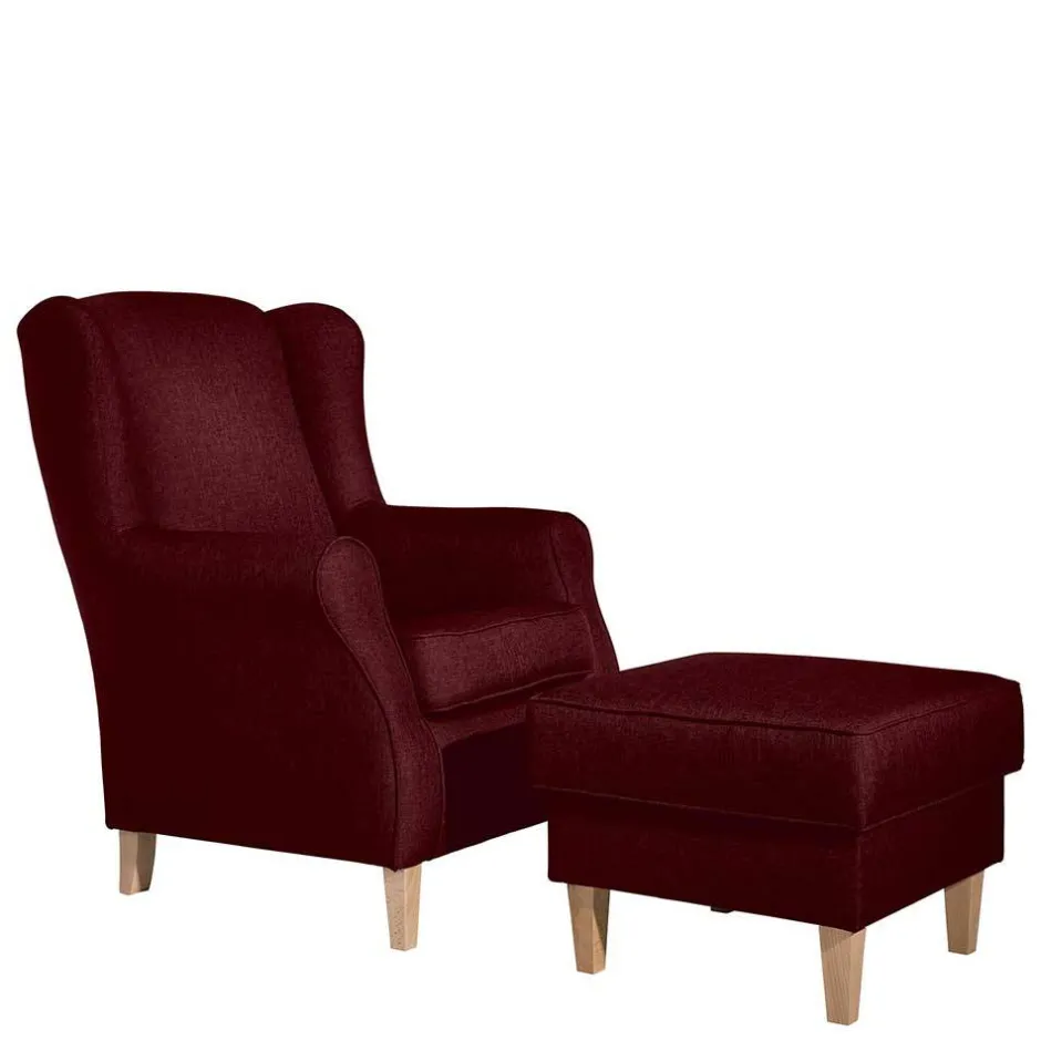 Wohnen Landhaus-Ohrensessel in Rot und Buche - Lacaza