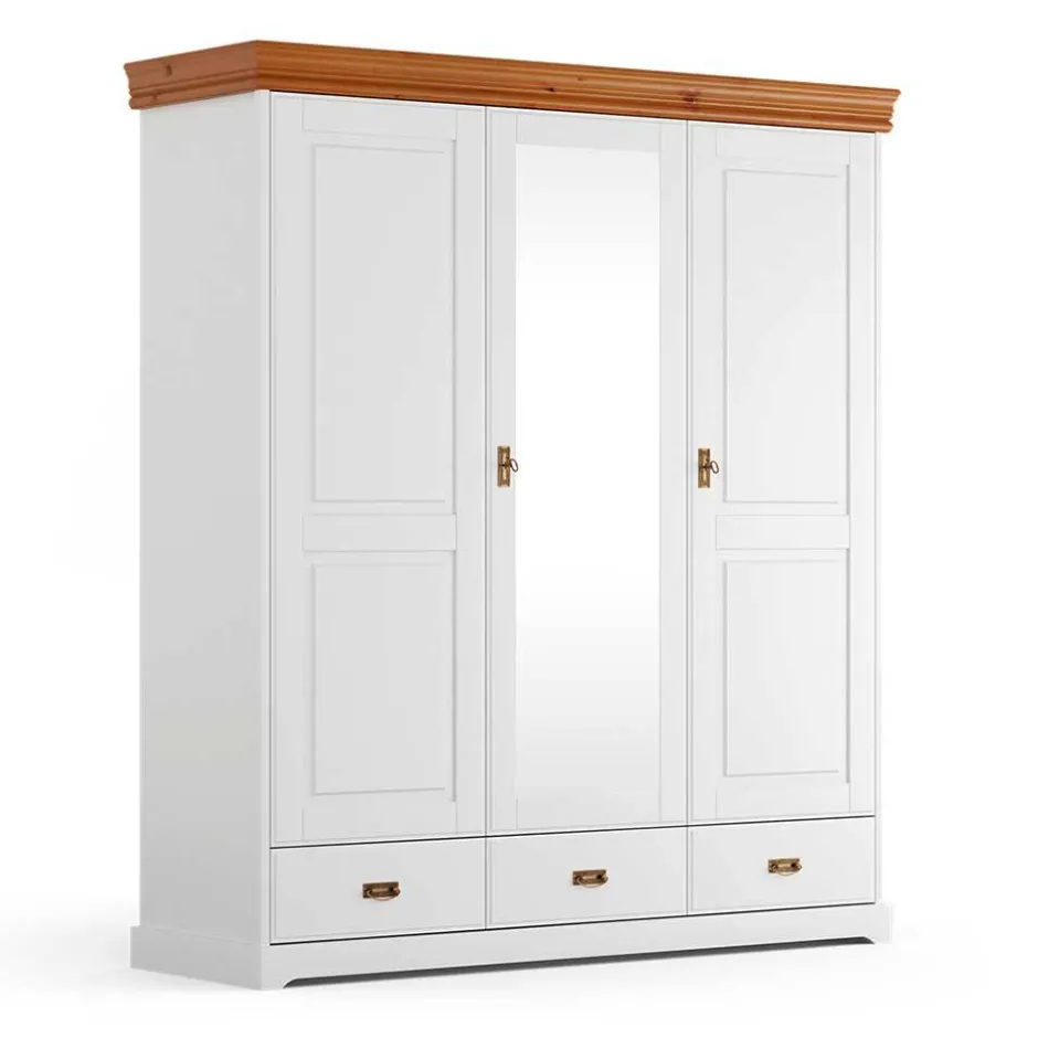 Landhausschrank in Weiß mit Kiefer - Varicano^Wohnen New