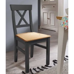 Wohnen Landhausstuhl aus Holz in Grau & Eichefarben - Ustricia