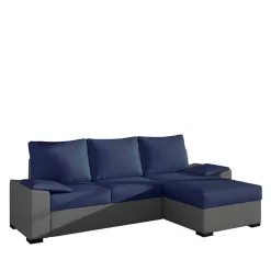 L-Design Ausziehsofa in Blau und Grau - Lugres^Wohnen