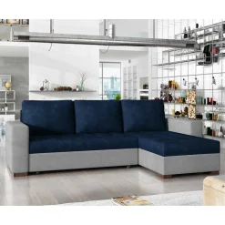 L-Design Bettcouch in Dunkelblau und Hellgrau - Genns^Wohnen Outlet