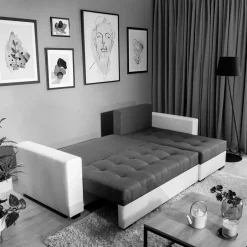 L-Design Bettcouch in Dunkelblau und Hellgrau - Genns^Wohnen Outlet