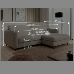 Wohnen L-Design Bettsofa in Taupe Stoffbezug - Gravanti