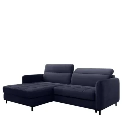 Wohnen L-Design Schlafsofa in Dunkelblau Samt - Kingston