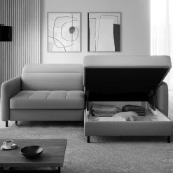 Wohnen L-Design Schlafsofa in Dunkelblau Samt - Kingston