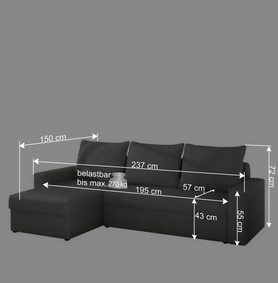 Wohnen L-Design Schlafsofa in Grau Velours - Zlotka