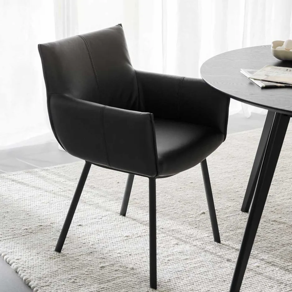 Leder Armlehnenstuhl in Schwarz - Iliandro (2er Set)^Wohnen Best