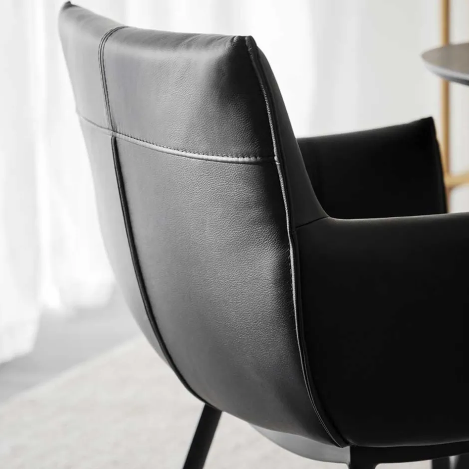 Leder Armlehnenstuhl in Schwarz - Iliandro (2er Set)^Wohnen Best