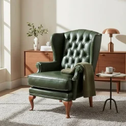 Wohnen Leder Ohrensessel in Oliv Grün - Chesterfield - Jaiko