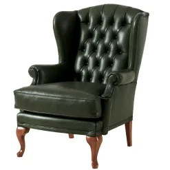 Wohnen Leder Ohrensessel in Oliv Grün - Chesterfield - Jaiko