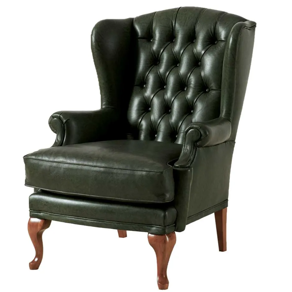 Wohnen Leder Ohrensessel in Oliv Grün - Chesterfield - Jaiko