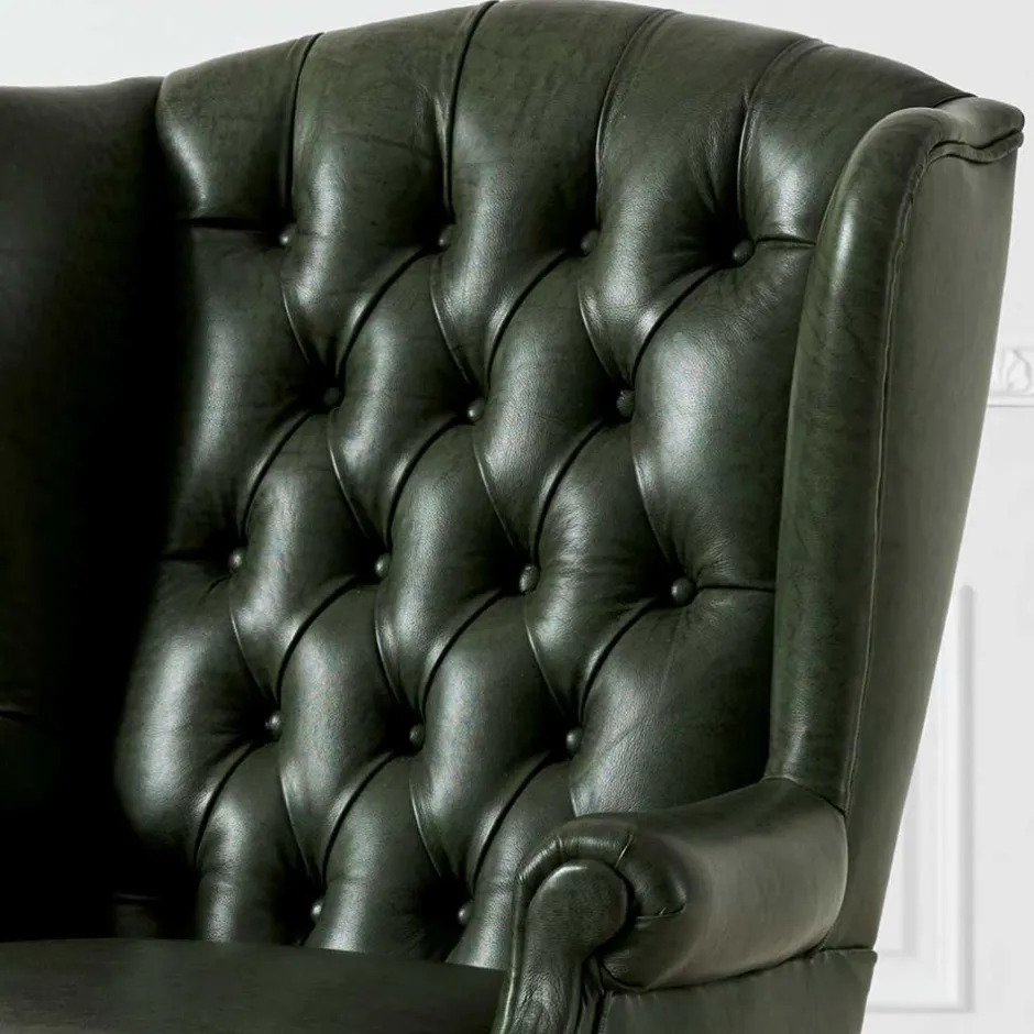 Wohnen Leder Ohrensessel in Oliv Grün - Chesterfield - Jaiko