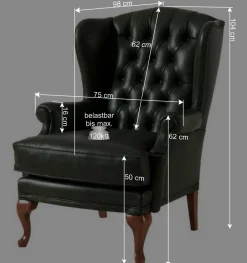Wohnen Leder Ohrensessel in Oliv Grün - Chesterfield - Jaiko